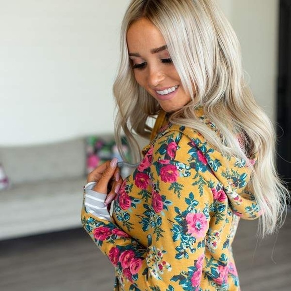 Ampersand Tops - Ampersand Hoodie- Mustard Floral